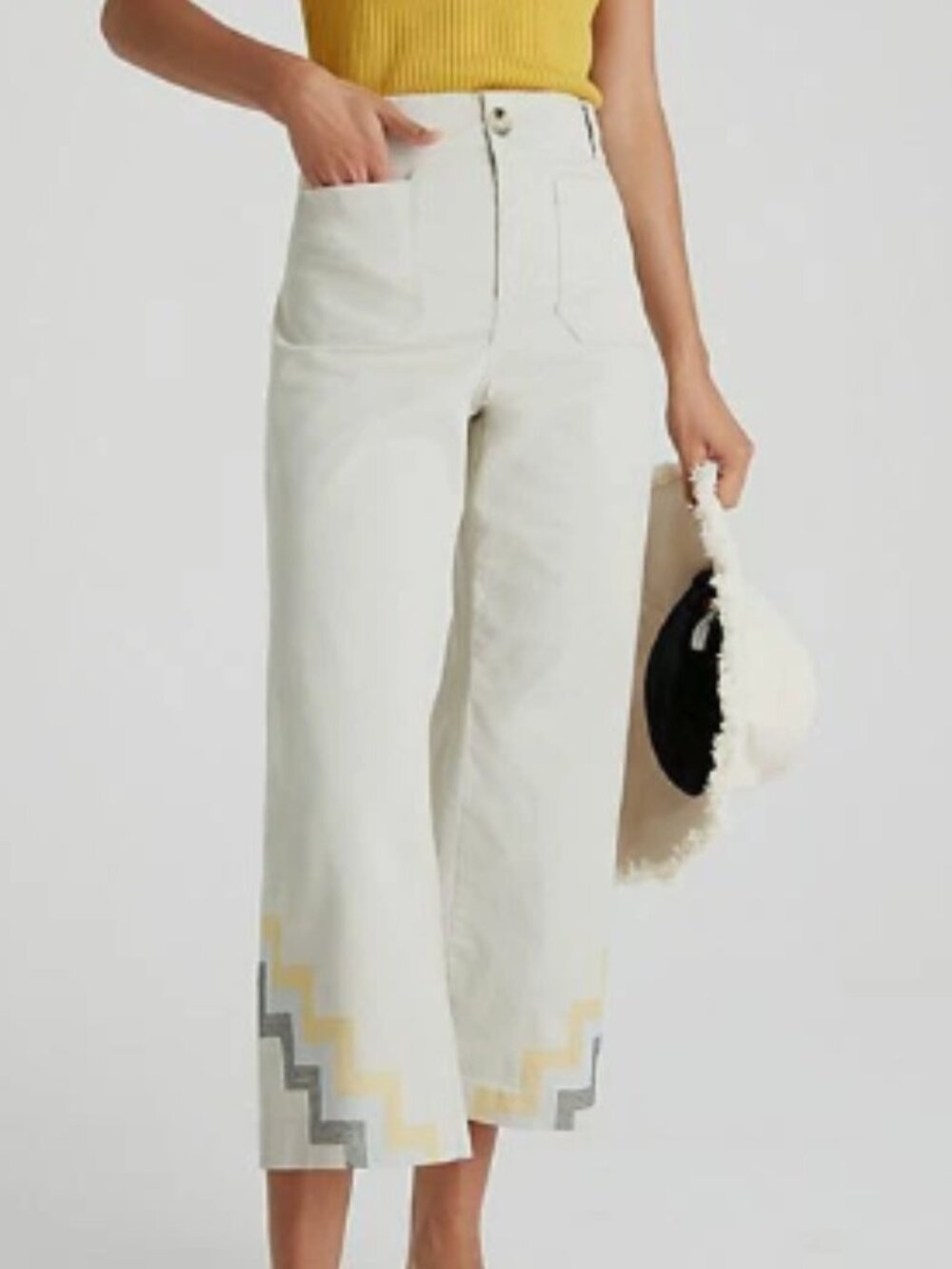 Maeve By Anthropologie Hallee Embroidered Wide-Leg Pants 10 Khaki